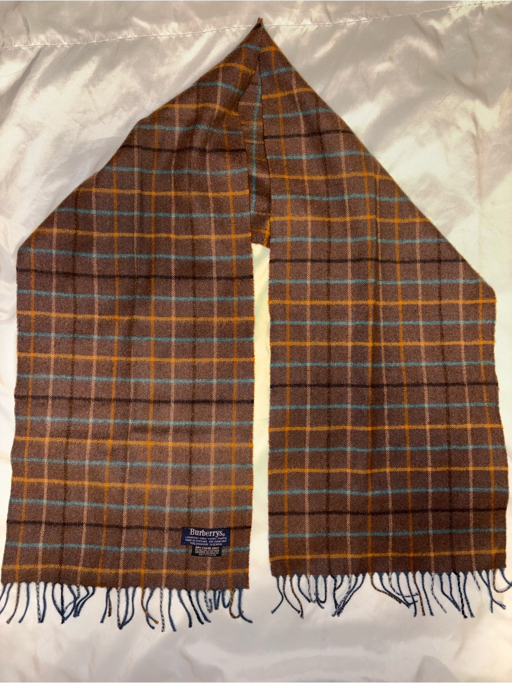 Vintage Burberry Scarf Cashmere Plaid blue and browns Burberrys